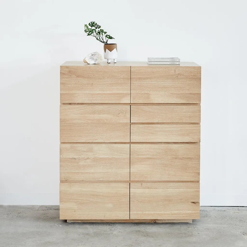Oak Wood Storage Cabinet With Multiple Drawers