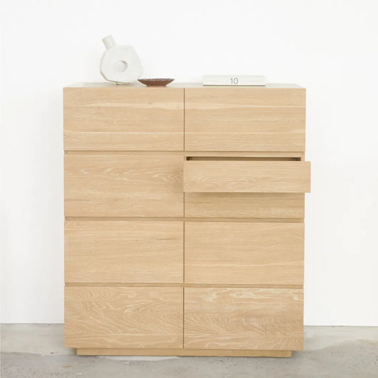 Oak Wood Storage Cabinet With Multiple Drawers