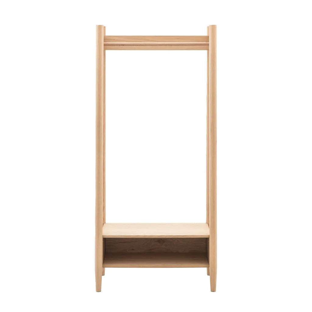 Oak Wood Wardrobe With Double Doors And Hanging Storage
