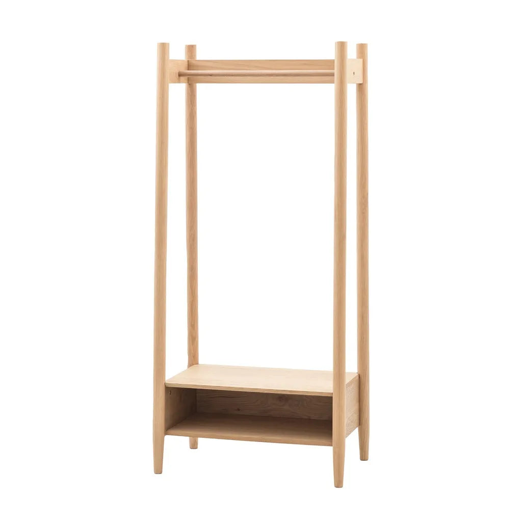 Oak Wood Wardrobe With Double Doors And Hanging Storage