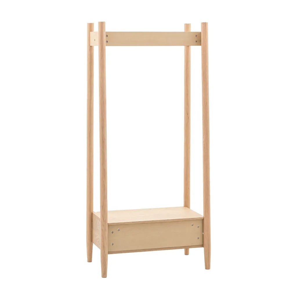Oak Wood Wardrobe With Double Doors And Hanging Storage