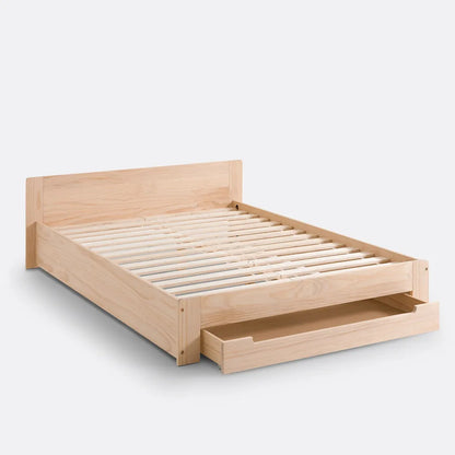 Pine Wood Bed Frame With Slatted Headboard And Natural Finish