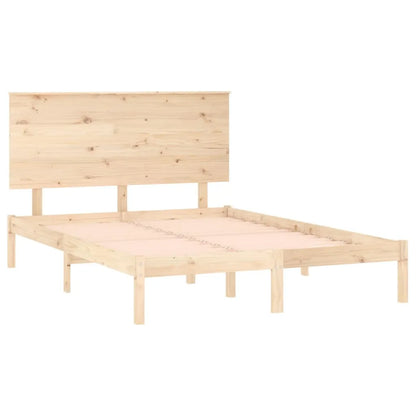 Pine Wood Bed Frame With Slatted Headboard And Sturdy Design