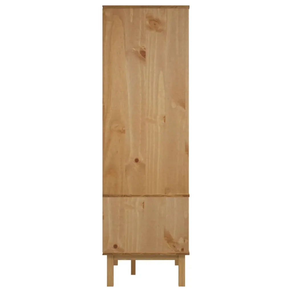 Pine Wood Wardrobe With Double Doors And Vertical Storage