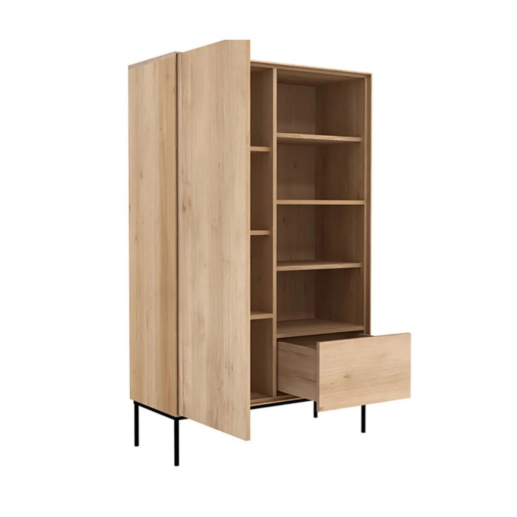 Single Door Oak Wood Wardrobe With Metal Details