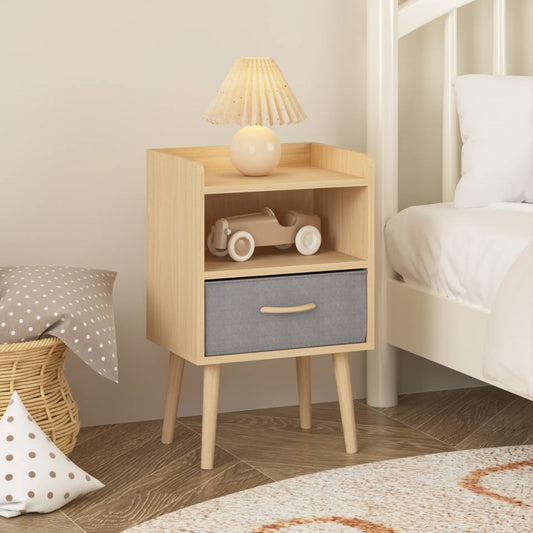 Slim Oak Wood Nightstand With Single Drawer And Open Shelf