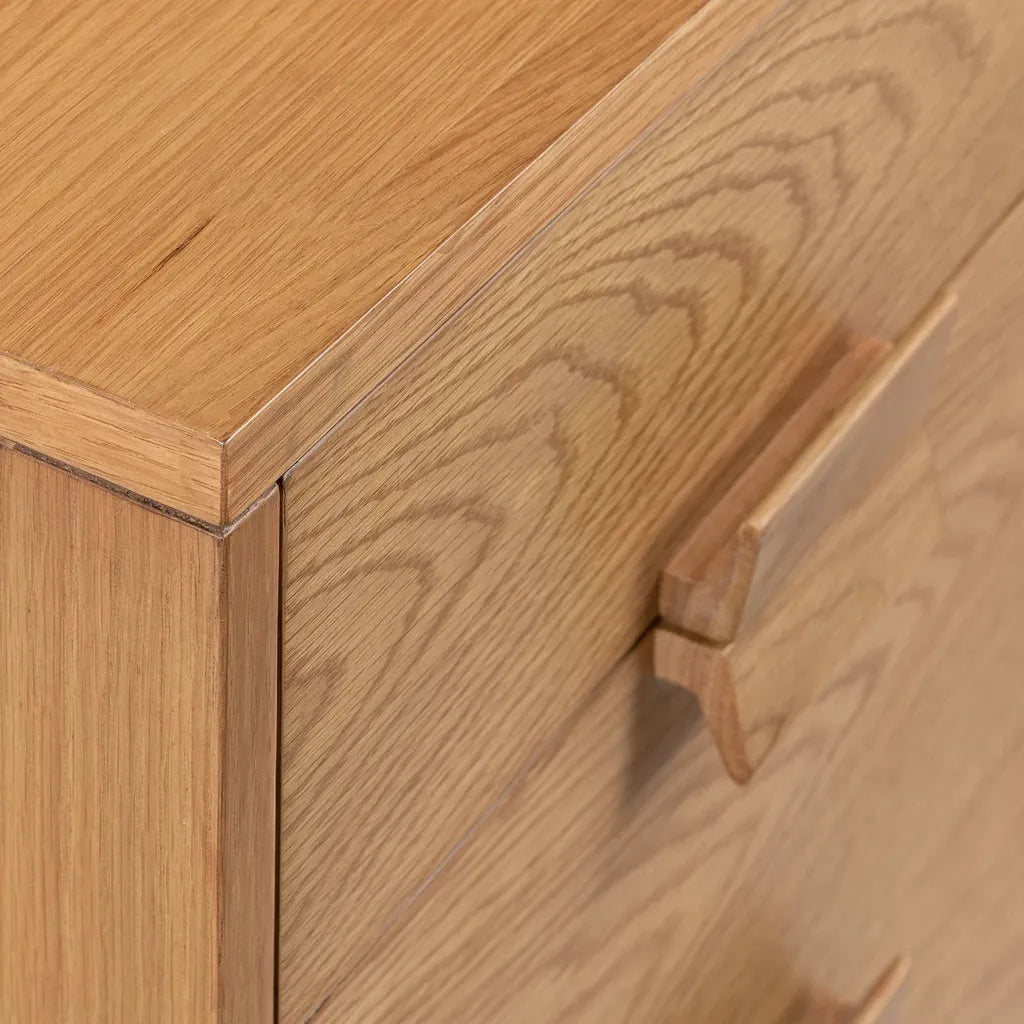 Tall Oak Wood Nightstand With Wide Drawer And Storage Space