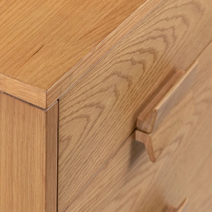 Tall Oak Wood Nightstand With Wide Drawer And Storage Space
