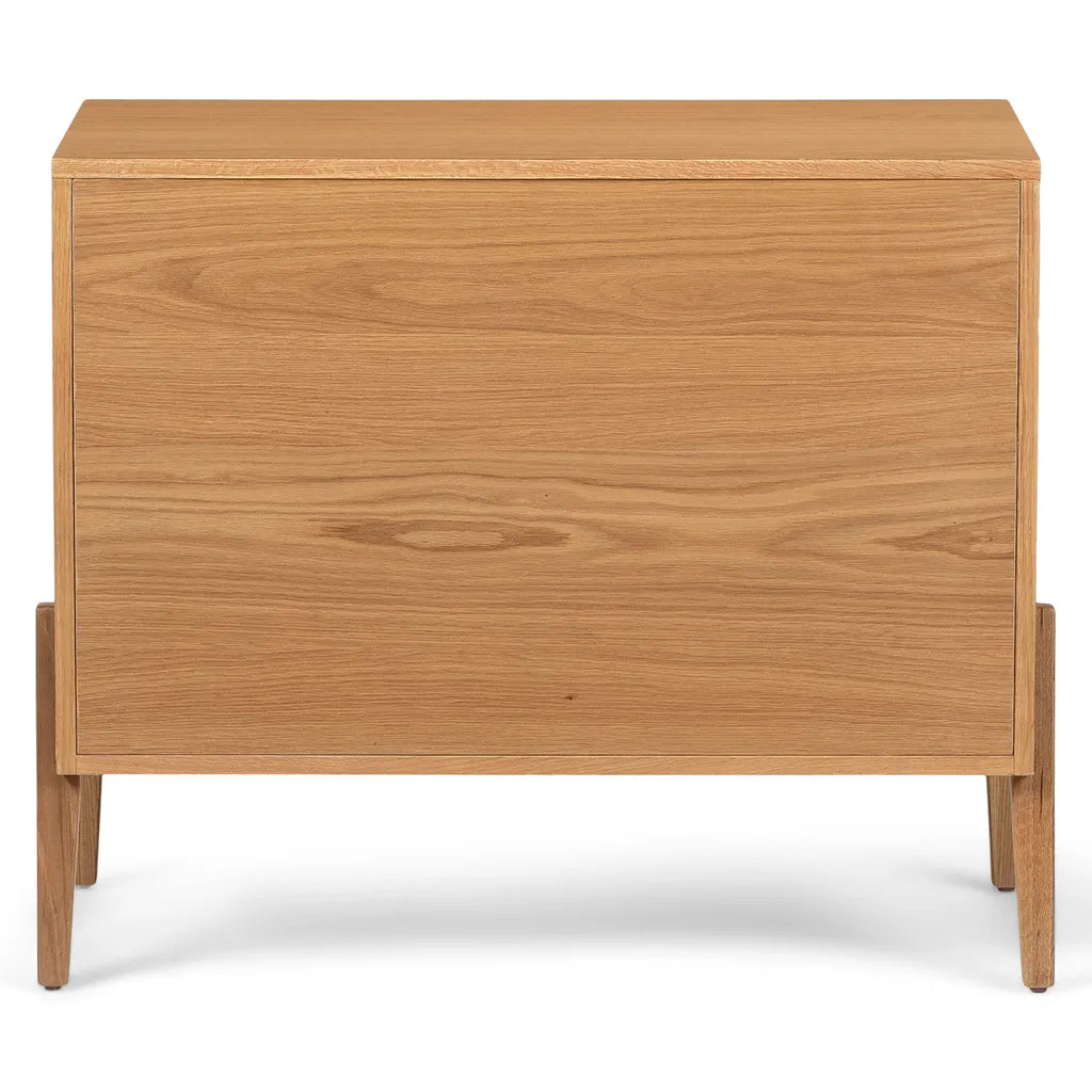 Tall Oak Wood Nightstand With Wide Drawer And Storage Space