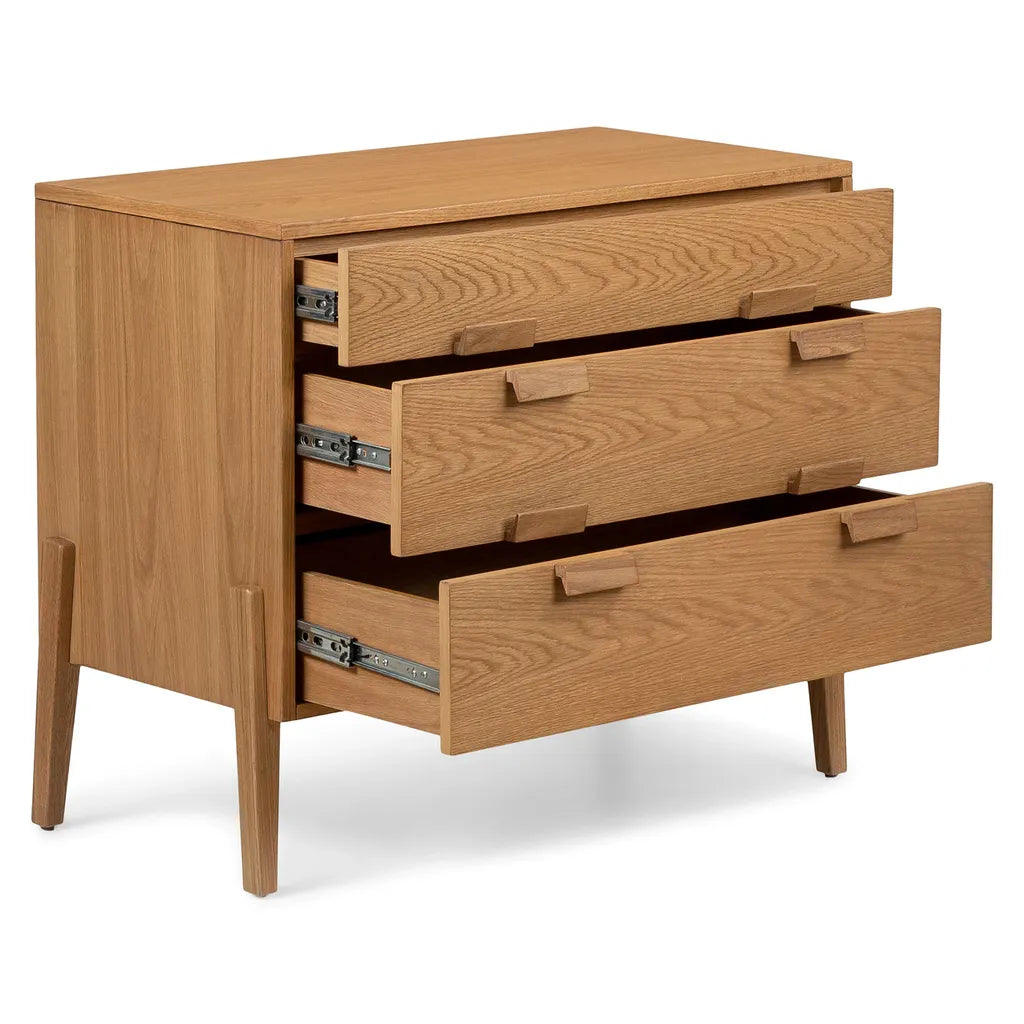 Tall Oak Wood Nightstand With Wide Drawer And Storage Space
