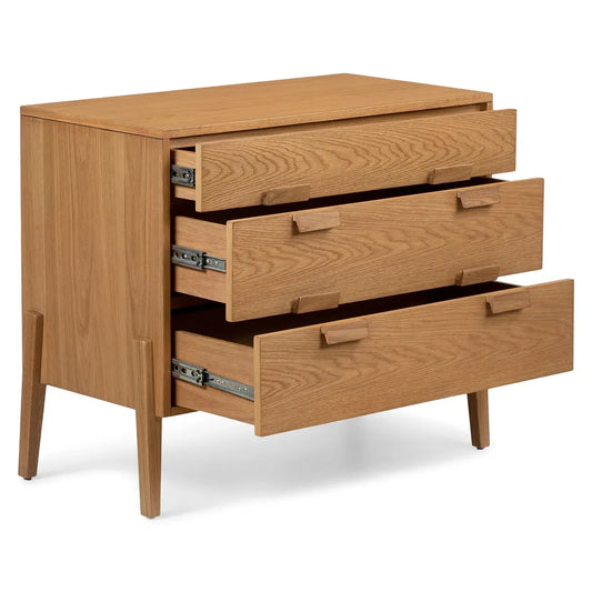 Tall Oak Wood Nightstand With Wide Drawer And Storage Space