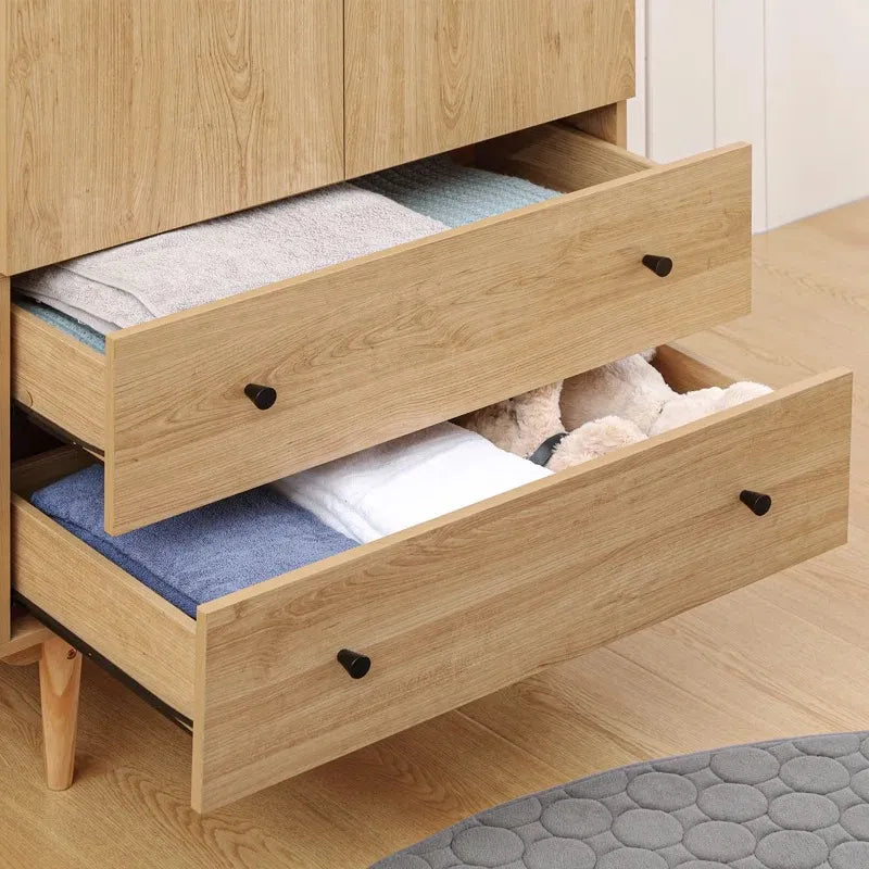 Two Door Oak Wood Wardrobe With Natural Veneer Finish