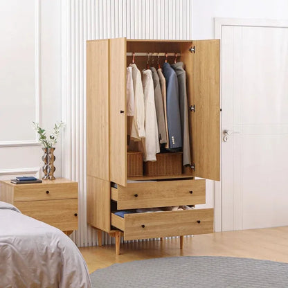 Two Door Oak Wood Wardrobe With Natural Veneer Finish