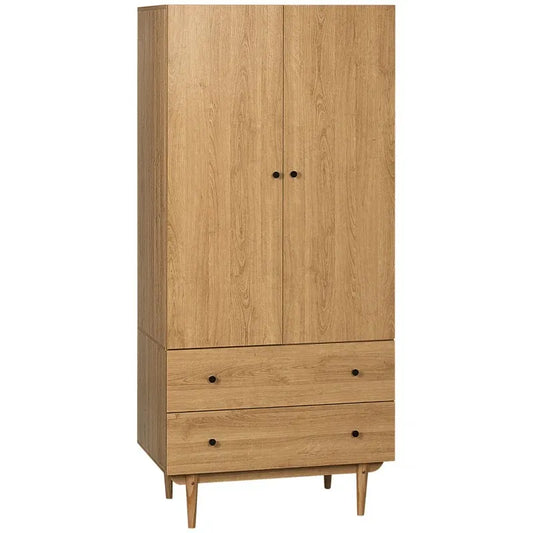 Two Door Oak Wood Wardrobe With Natural Veneer Finish