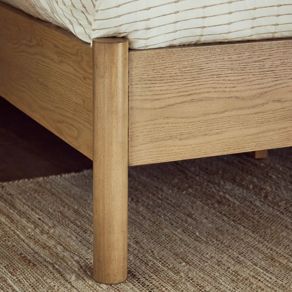 Upholstered Oak Wood Bed Frame With High Headboard