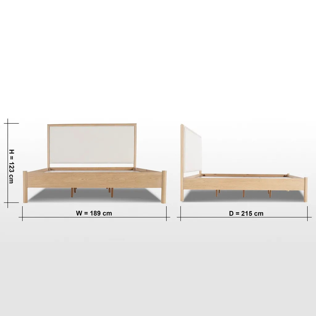 Upholstered Oak Wood Bed Frame With High Headboard
